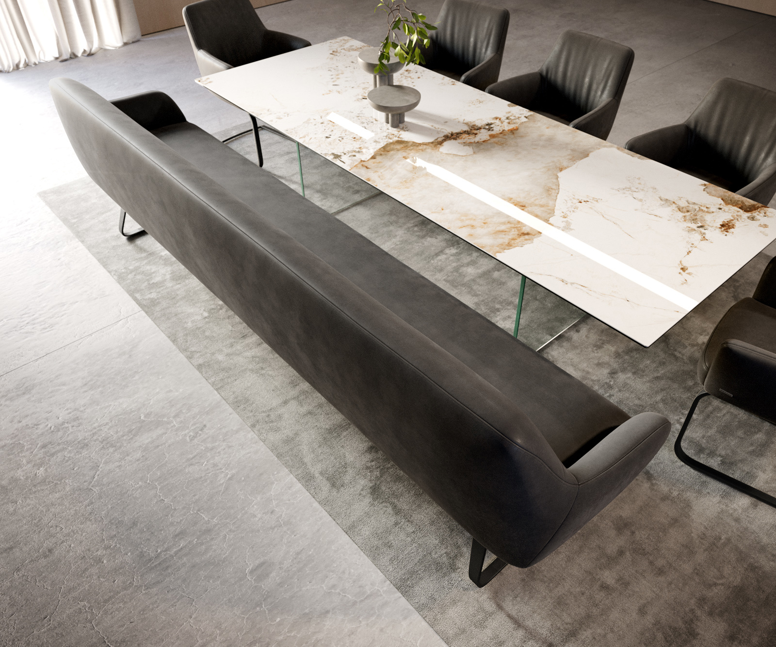 Lavica do jedálne Taya-Flex 300 cm mikrovlákno antracitová vintage čierna tenká podstava vrecková pružina - Image 4