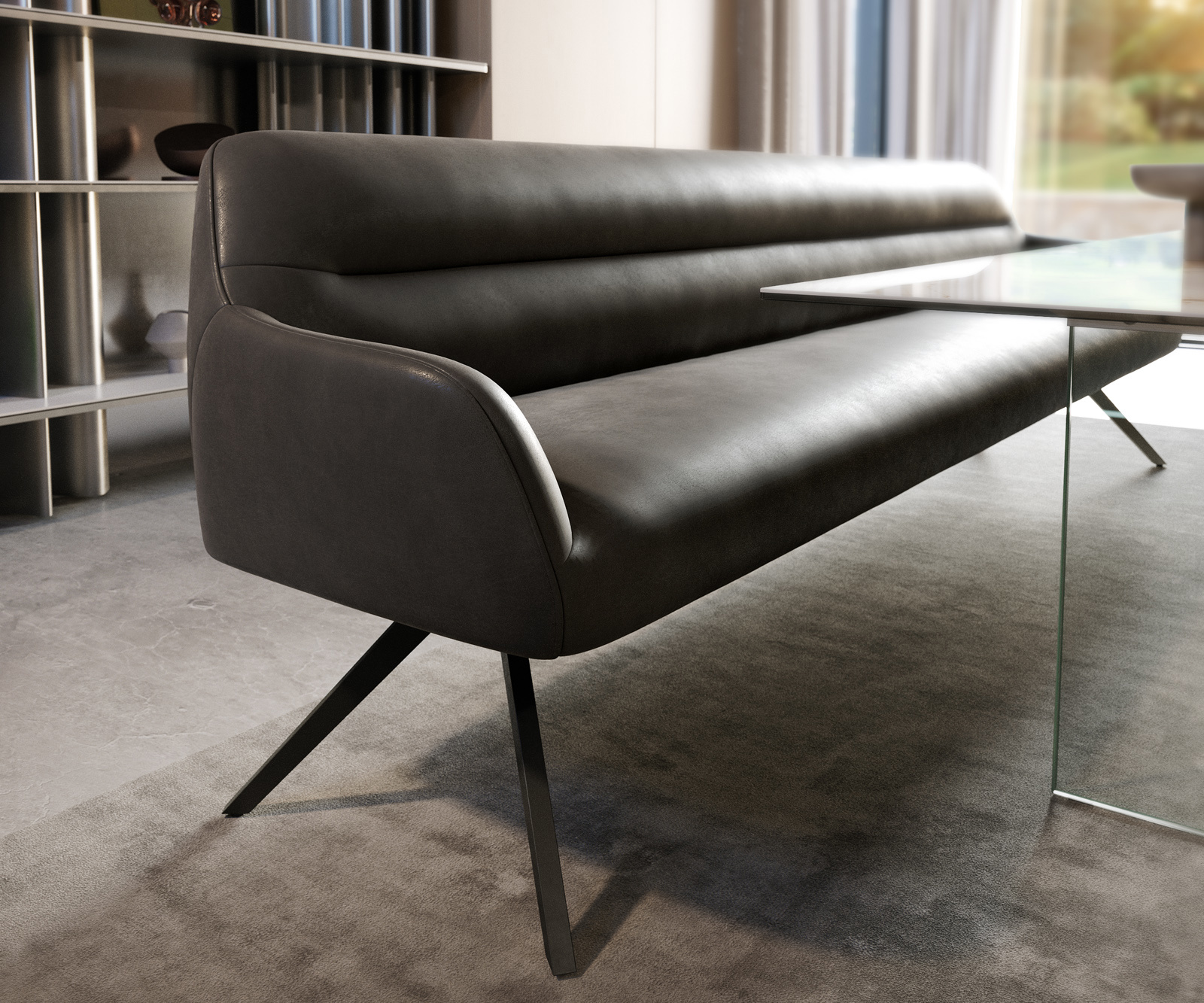 Jedálenská lavica Taya-Flex 300 cm mikrovlákno antracitová vintage krížová podstava hranatá čierna vrecková pružina - Image 5