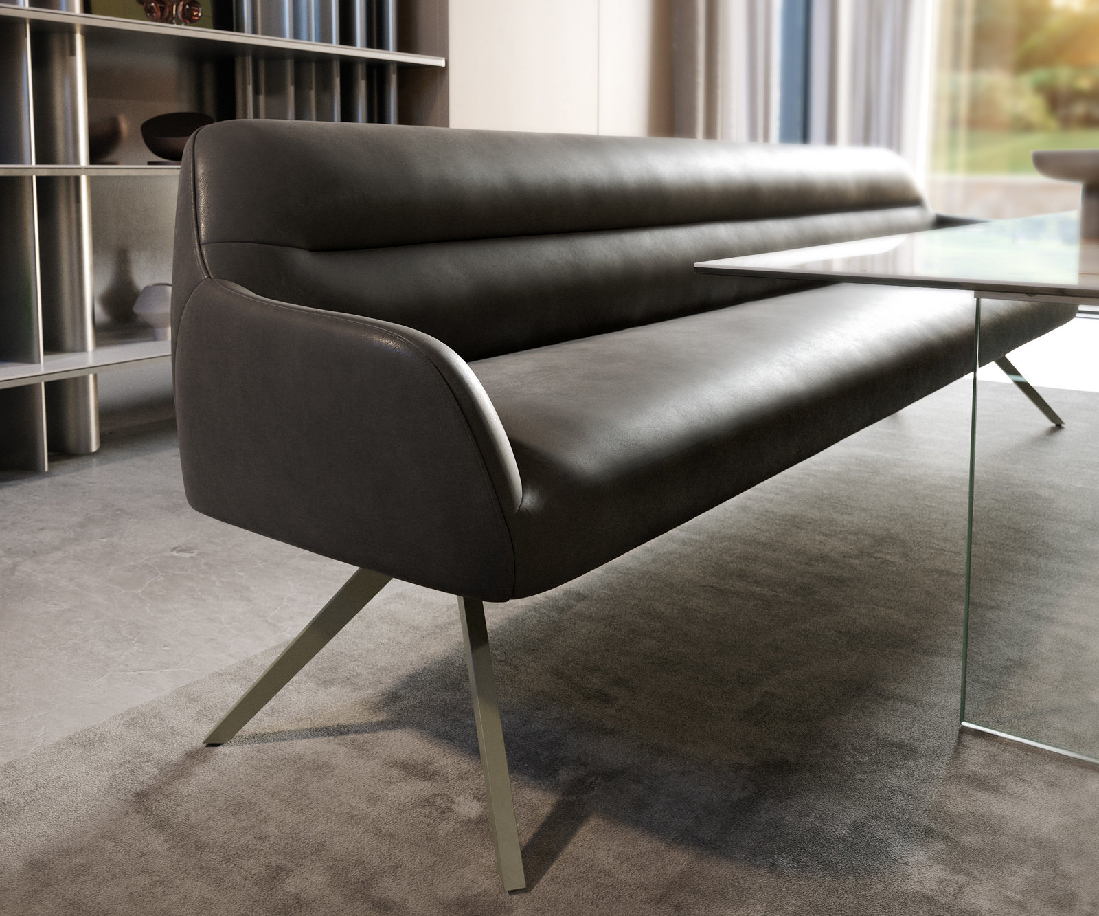 Jedálenská lavica Taya-Flex 300 cm mikrovlákno antracitová vintage krížová podstava hranatá titánová farba vrecková pružina - Image 5