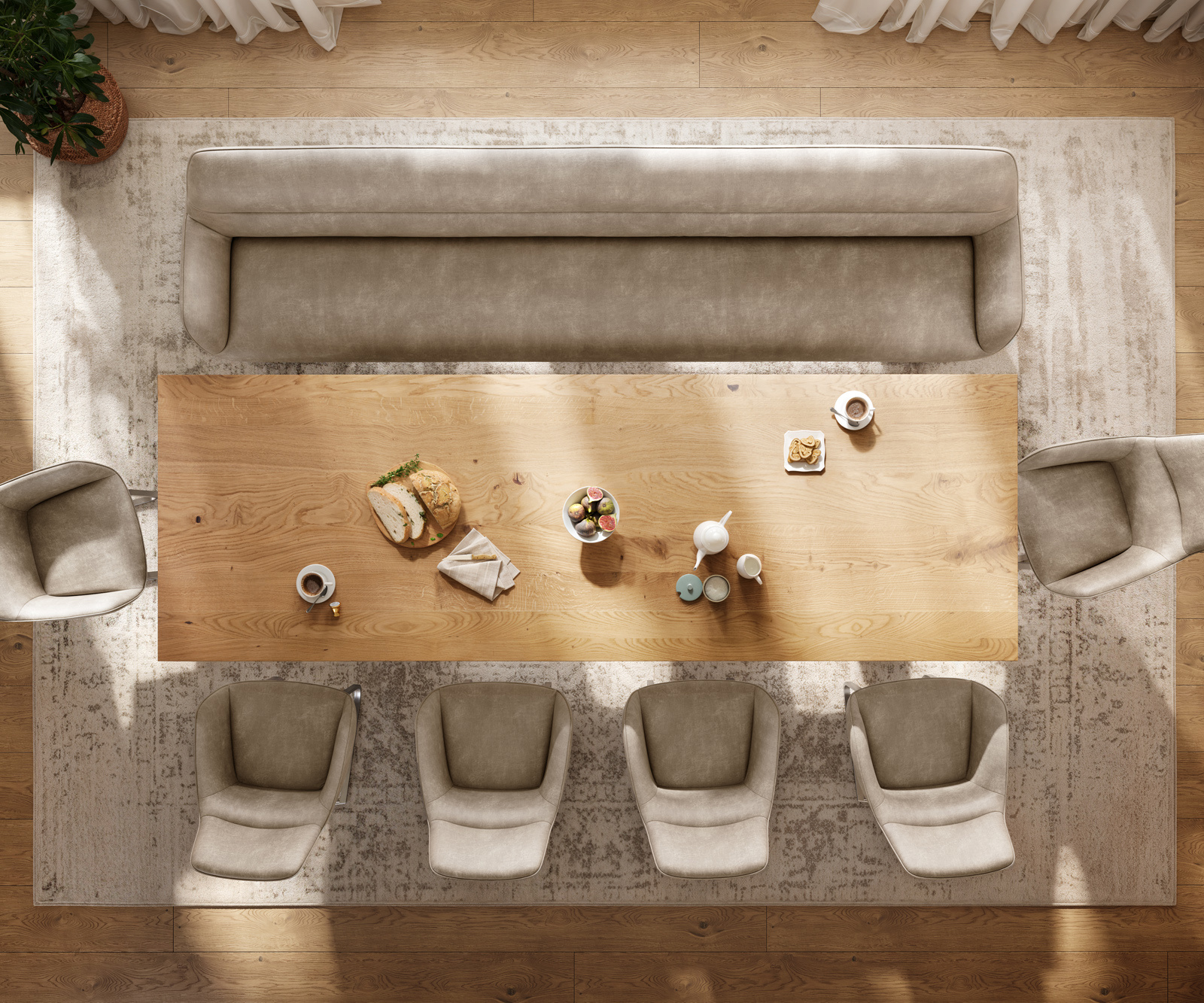 Jedálenská lavica Taya-Flex 300 cm mikrovlákno béžová vintage tenká podstava plochá nerezová oceľ vrecková pružina - Image 5