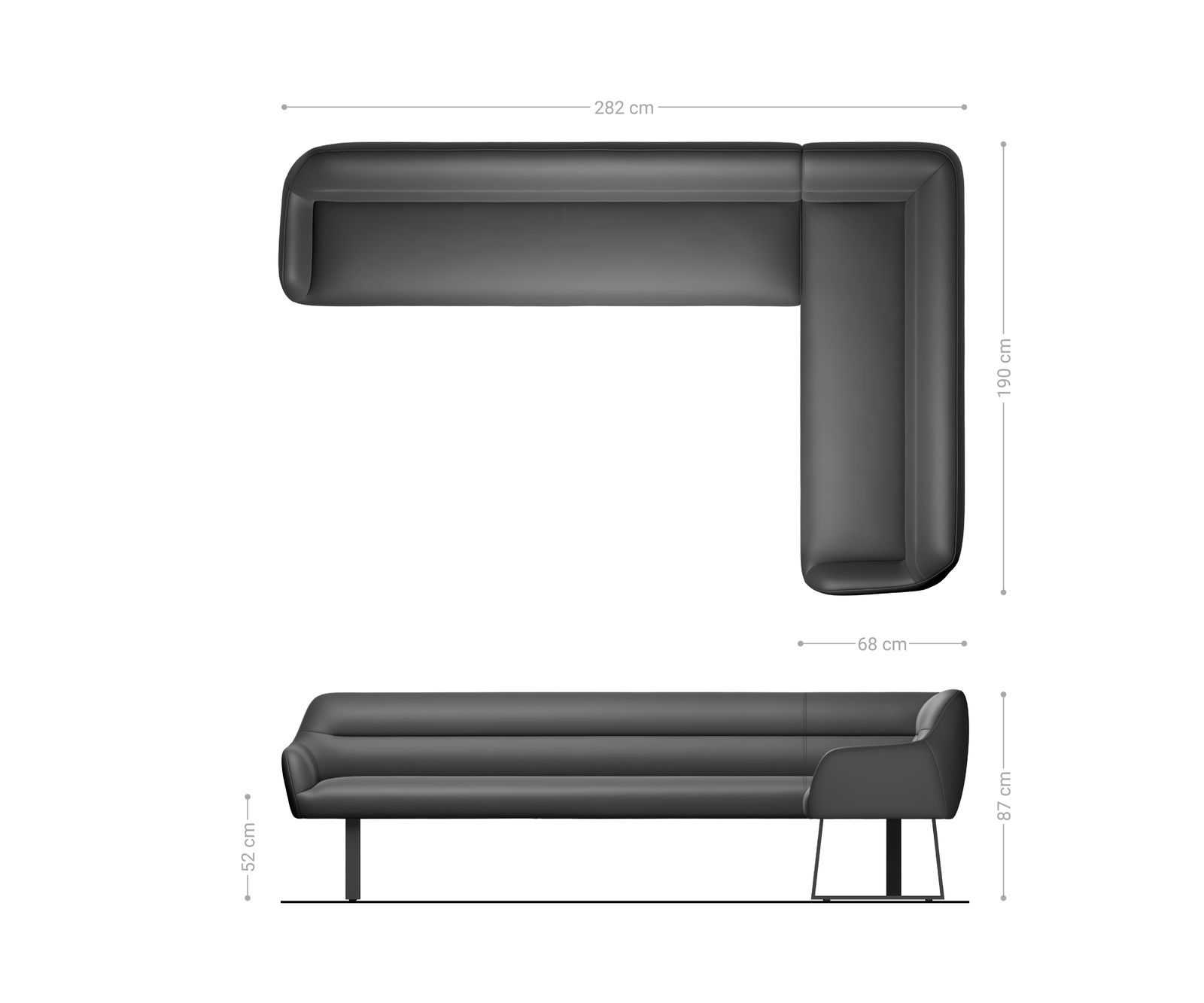 Jedálenská lavica Taya-Flex 285×190 cm mikrovlákno taupe vintage tenká podstava hranatá nerezová oceľ vrecková pružina ľavá - Image 8