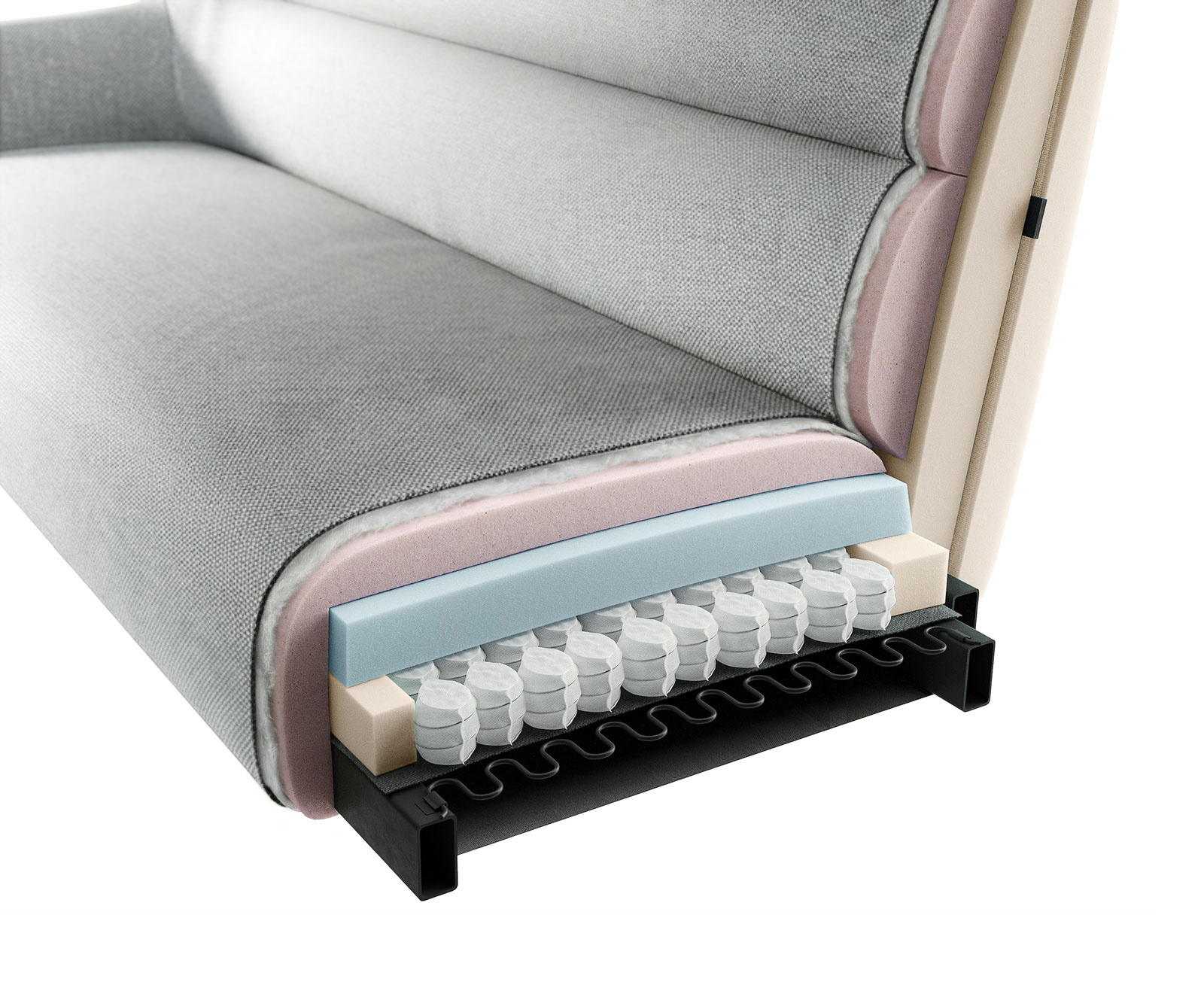 Jedálenská lavica Taya-Flex 285×190 cm mikrovlákno taupe vintage tenká podstava hranatá nerezová oceľ vrecková pružina ľavá - Image 9