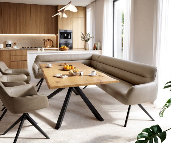 Lavica Taya-Flex 285×190 cm mikrovlákno béžová vintage krížová podstava hranatá čierna vrecková pružina pravá