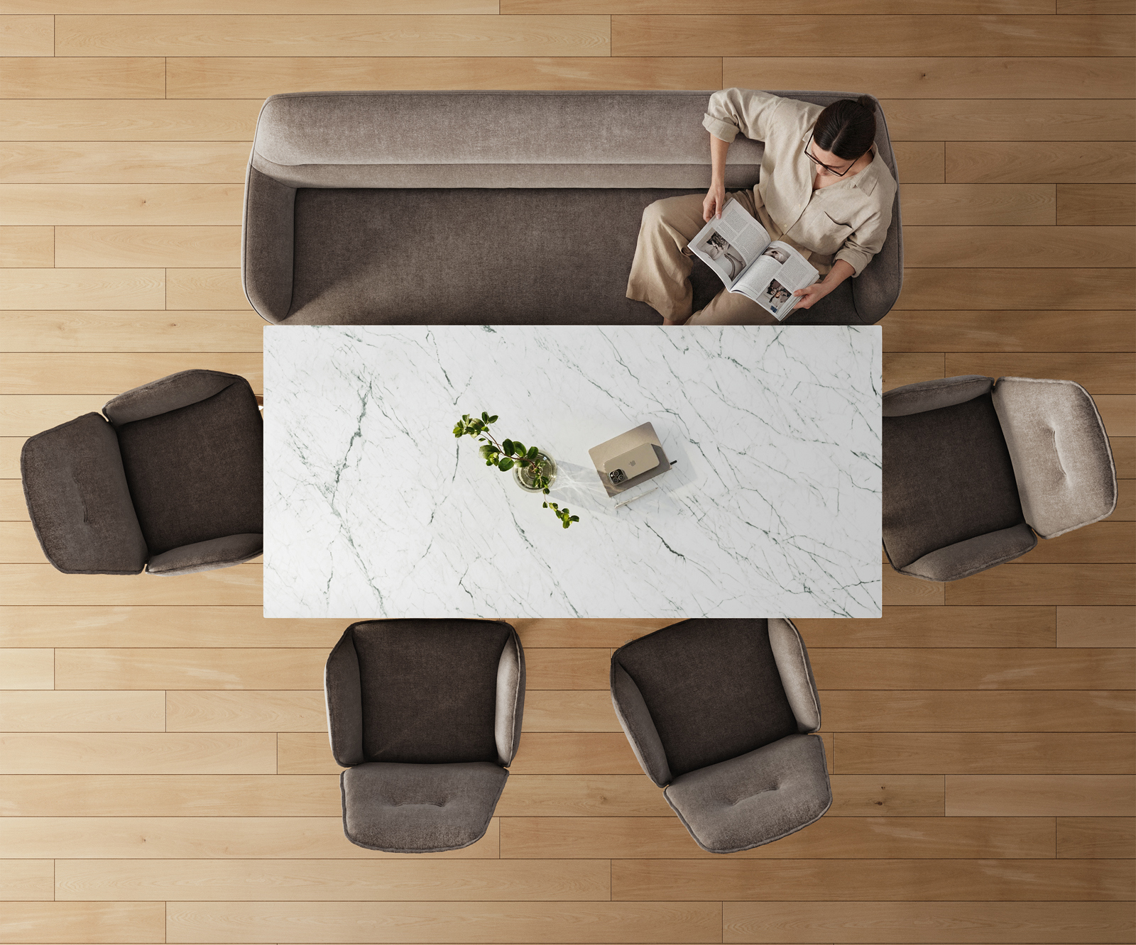 Jedálenská lavica Taya-Flex 200 cm texturovaná látka mäkká taupe tenká podstava plochý titánová farba vrecková pružina - Image 6