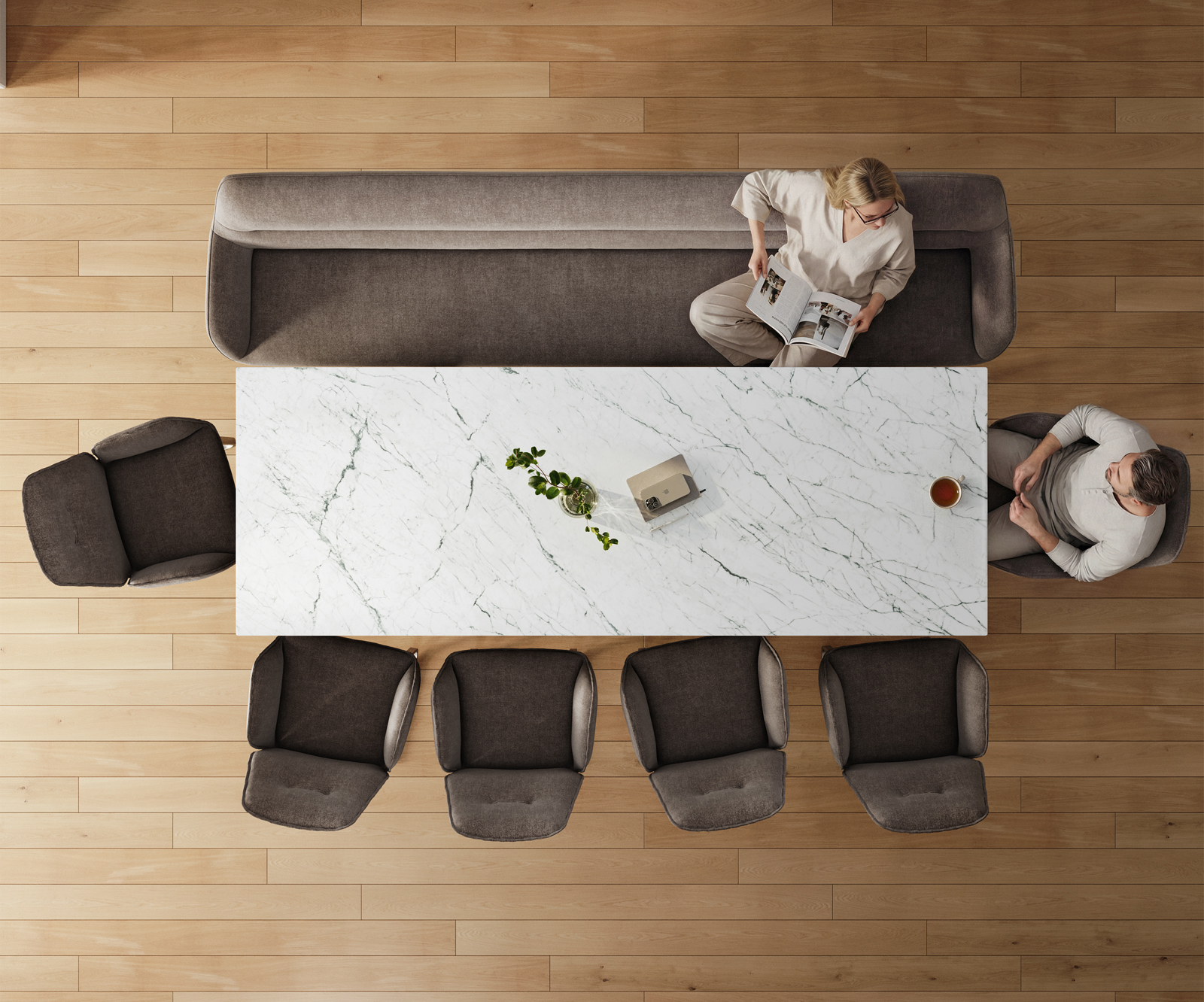 Lavica Taya-Flex 300 cm texturovaná látka mäkká taupe tenká podstava plochá čierna vrecková pružina - Image 6