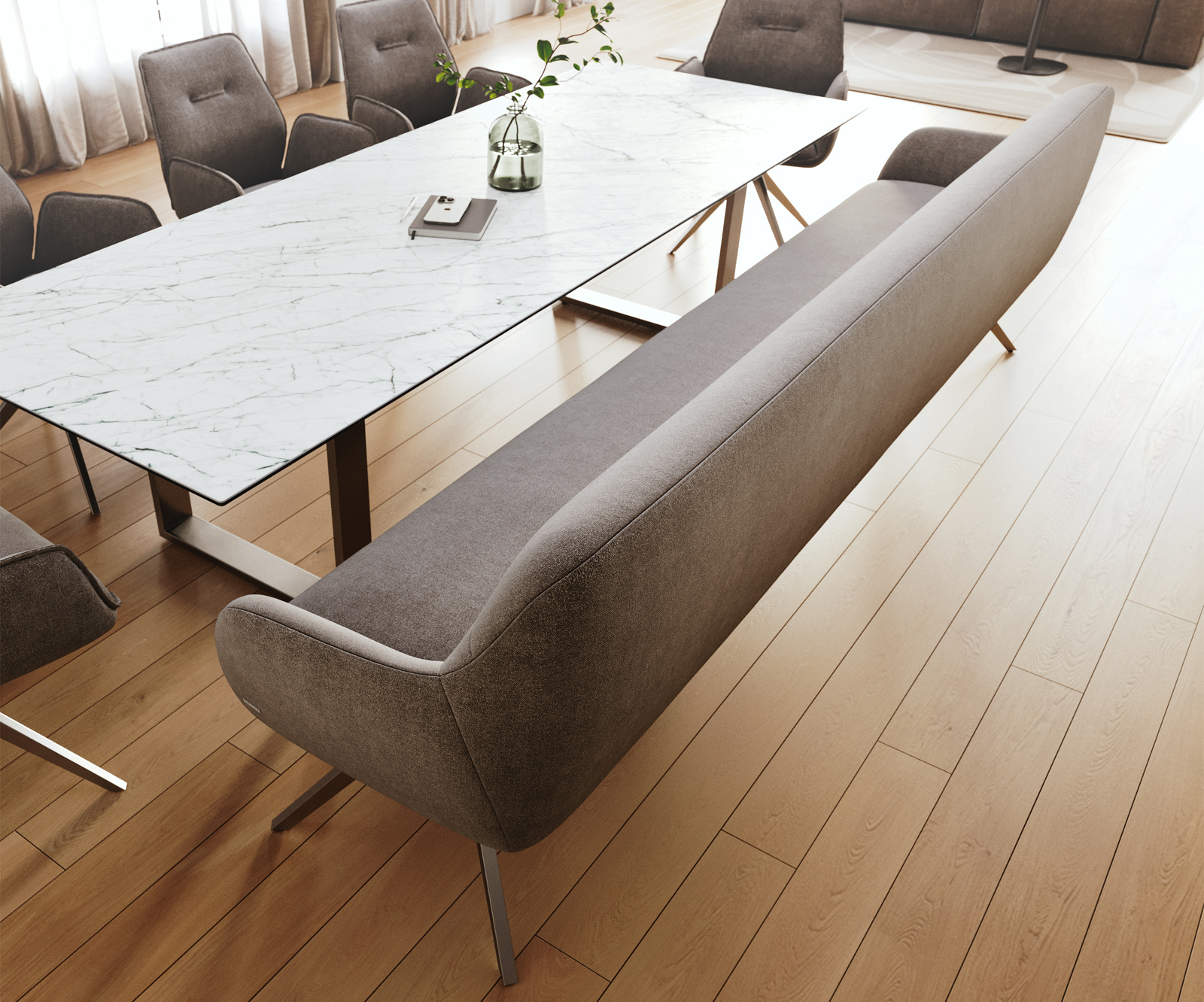 Lavica Taya-Flex 300 cm texturovaná látka mäkká taupe krížová podstava hranatá grafitová vrecková pružina - Image 4