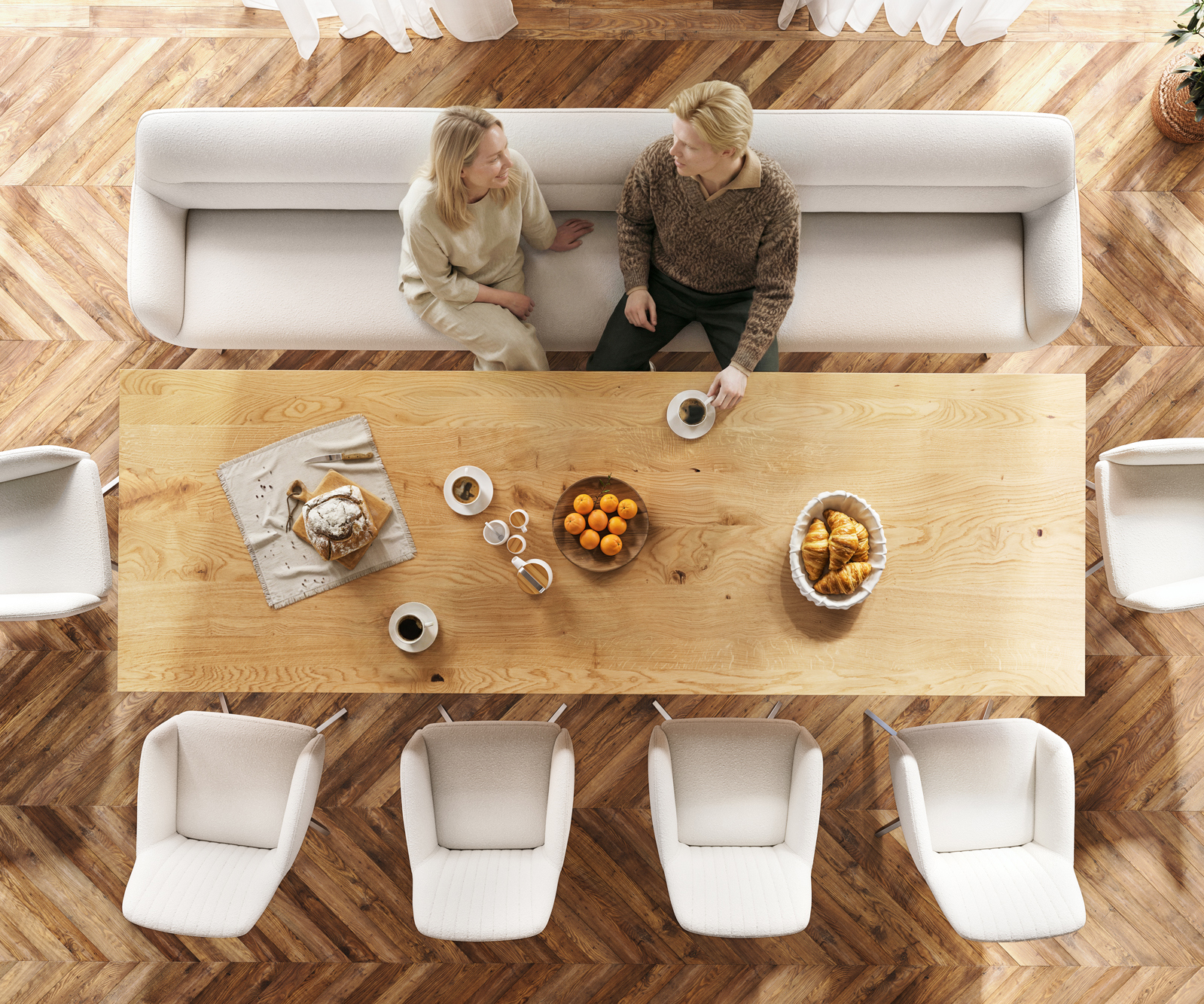 Jedálenská lavica Taya-Flex 300 cm bouclé bielo-krémová čierna krížová podstava hranatá vrecková pružina - Image 5