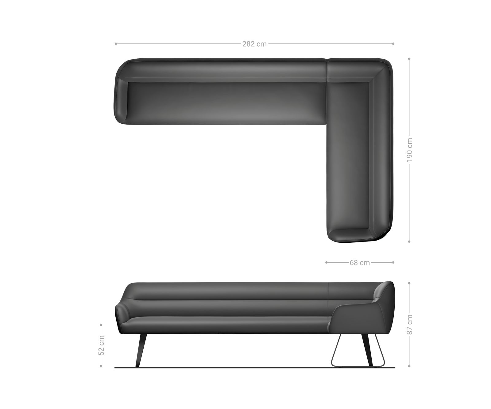 Jedálenská lavica Taya-Flex 285×190 cm texturovaná látka mäkká taupe tenká podstava plochý titánová farba vrecková pružina ľavá - Image 8