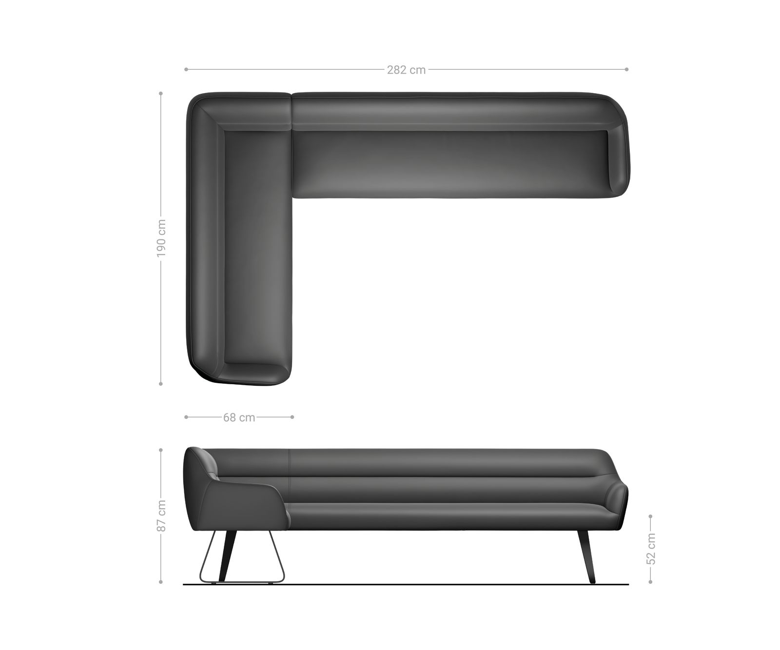 Jedálenská lavica Taya-Flex 285×190 cm bouclé tmavobéžová tenká podstava plochá čierna vrecková pružina pravá - Image 8