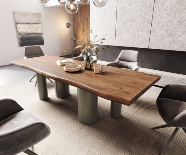 Jedálenský stôl Edge 260x100 XL akácia hnedá podstava kov efektfinish titán Live-Edge