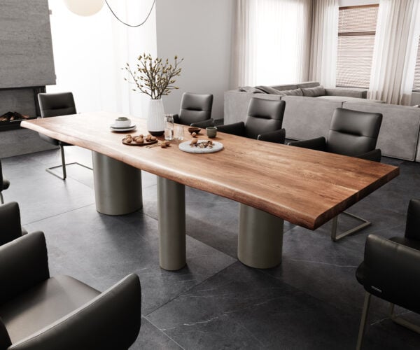 Jedálenský stôl Edge 300x100 XL akácia hnedá Troa kov titánová farba Live-Edge