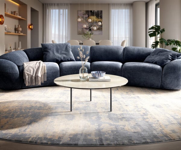 Konferenčný stolík Edge okrúhly 90×90 cm keramika onyx šampanské Trive kov čierna