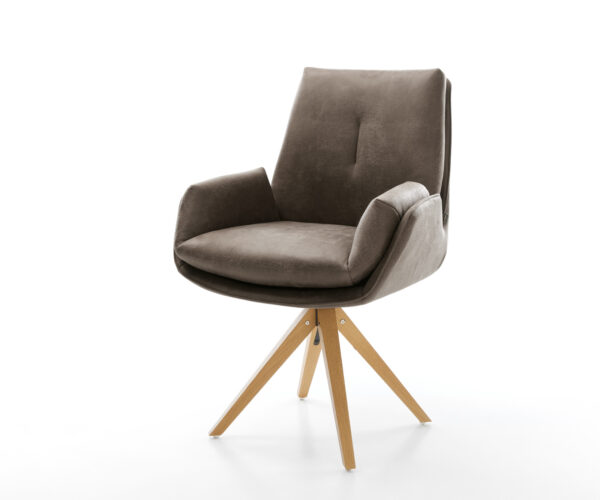 Jedálenská stolička Clea-Flex mikrovlákno taupe vintage drevená podstava hranatá prírodná 180° otočná