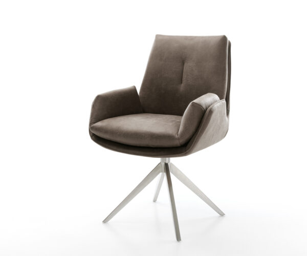 Jedálenská stolička Clea-Flex mikrovlákno taupe vintage krížová podstava široká nerezová oceľ 360° otočná hojdacia funkcia