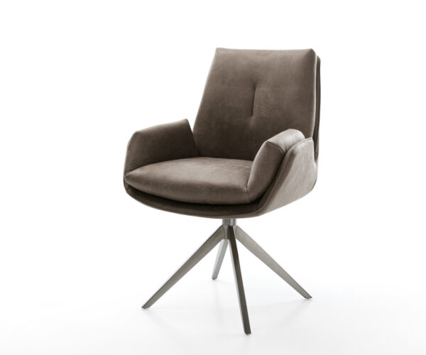 Jedálenská stolička Clea-Flex mikrovlákno taupe vintage krížová podstava široká grafitová 360° otočná s hojdacou funkciou
