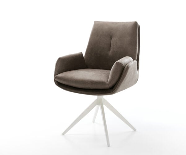 Jedálenská stolička Clea-Flex mikrovlákno taupe vintage krížová podstava široká biela 360° otočná hojdacia funkcia