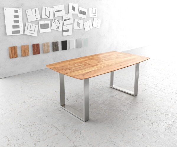 Jedálenský stôl Edge oválny 180x90 akácia prírodná nerezová oceľ úzky švajčiarska hrana