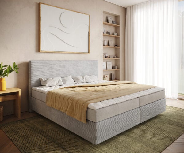 Boxspring posteľ Dream-Well manšester strieborno-šedá 200x200 cm bonellový matrac topper