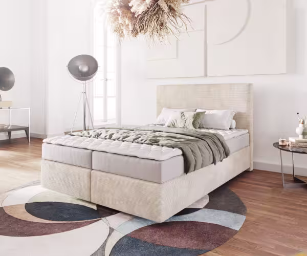 Boxspring posteľ Dream-Well 140x200 cm manšester béžová s matracom a topperom