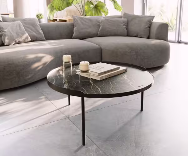 Konferenčný stolík Torell 80x80 cm keramika Laminam®Noir Desir hnedá kovový rám efektová titánová farba
