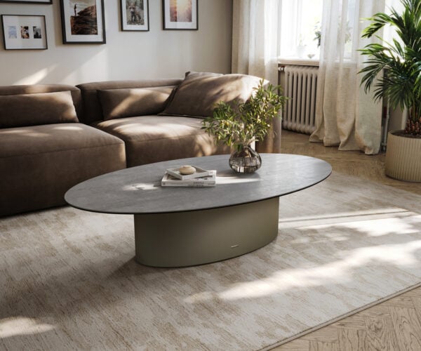 Konferenčný stolík Edge oválny 140×80 cm keramika betónová sivá Casilda titánová farba