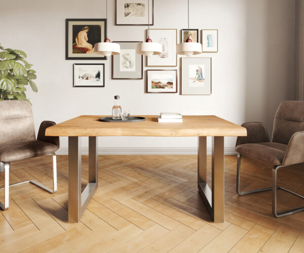 Jedálenský stôl Edge 140x90 XL akácia prírodná nerezová oceľ široký Live-Edge - Image 2