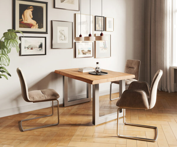 Jedálenský stôl Edge 140x90 XL Akácia prírodná nerezová oceľ široká podnož - Image 6