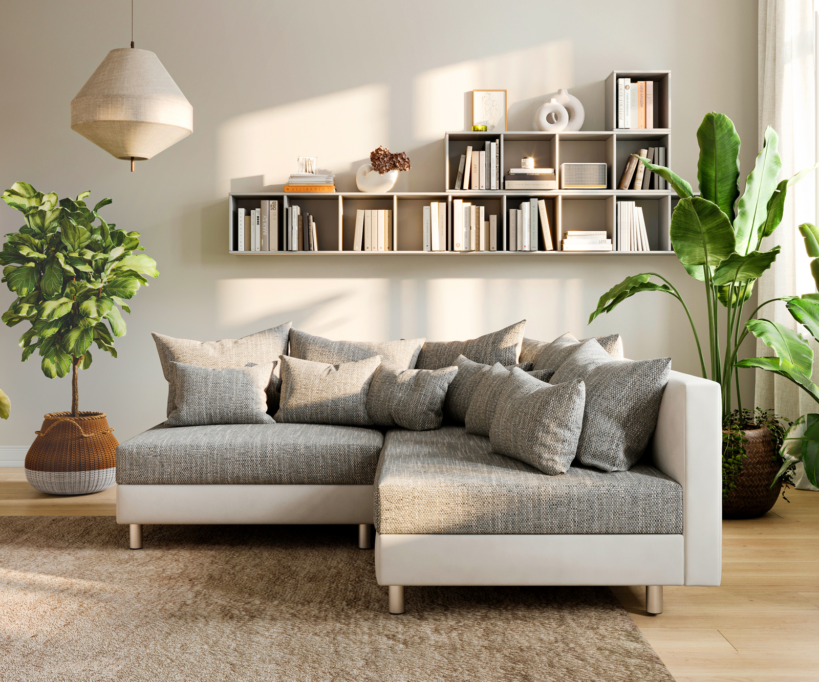 Rohová pohovka Clovis biela svetlosivá modulárna pohovka ležadlo pravá - Image 2