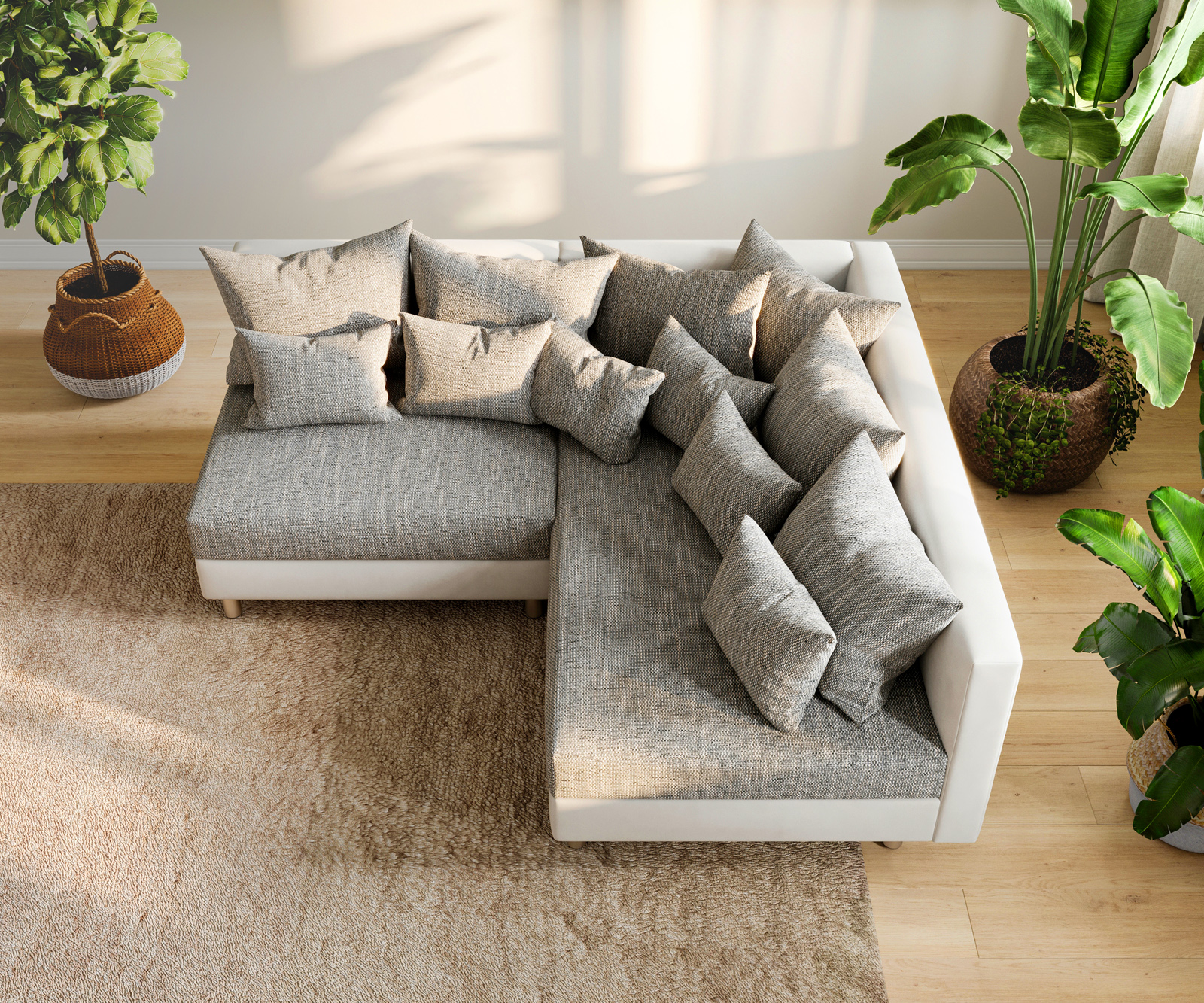 Rohová pohovka Clovis biela svetlosivá modulárna pohovka ležadlo pravá - Image 4