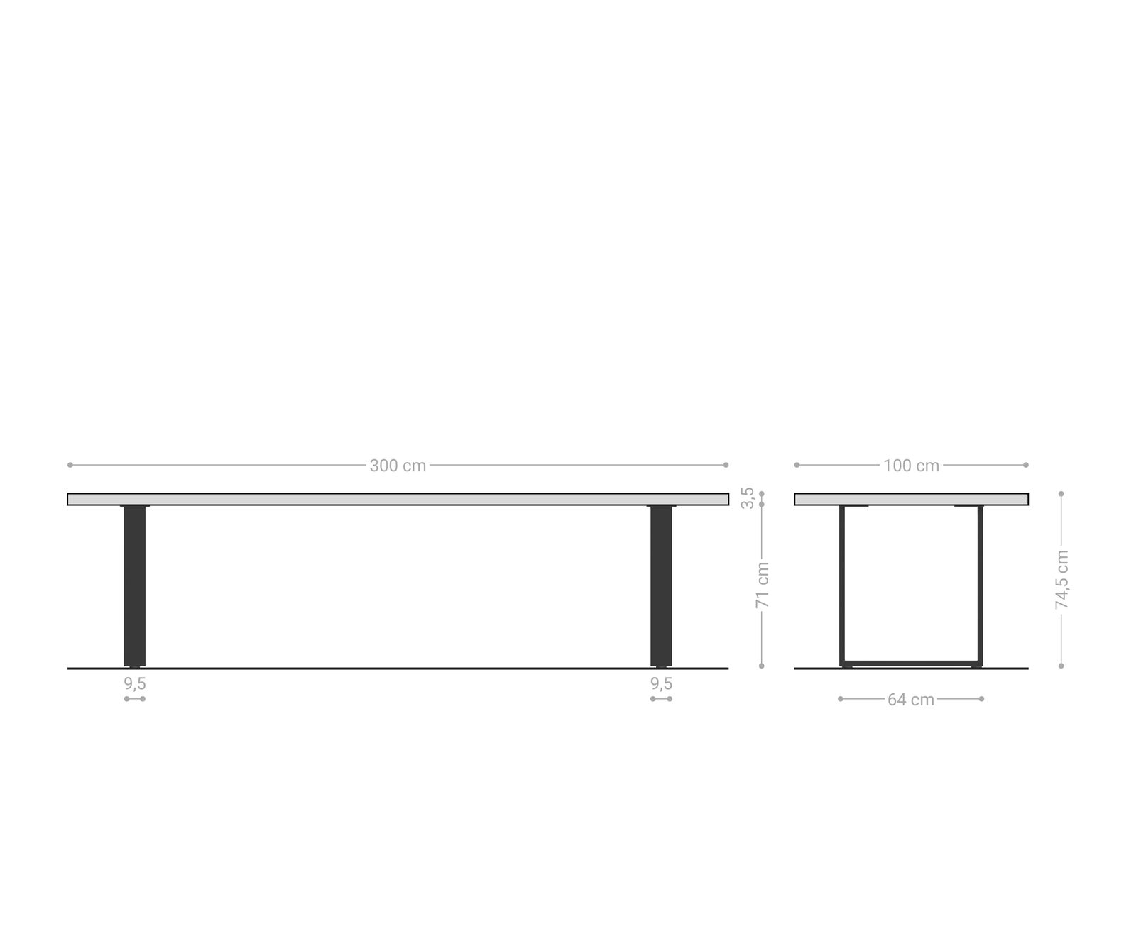 Jedálenský stôl Edge 300x100 akácia prírodná nerezová oceľ úzky Live-Edge - Image 7