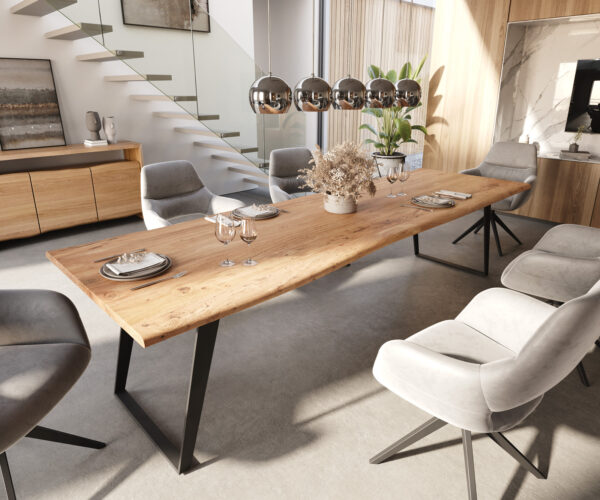 Jedálenský stôl Edge 300x100 akácia prírodná kovová šikmá podnož