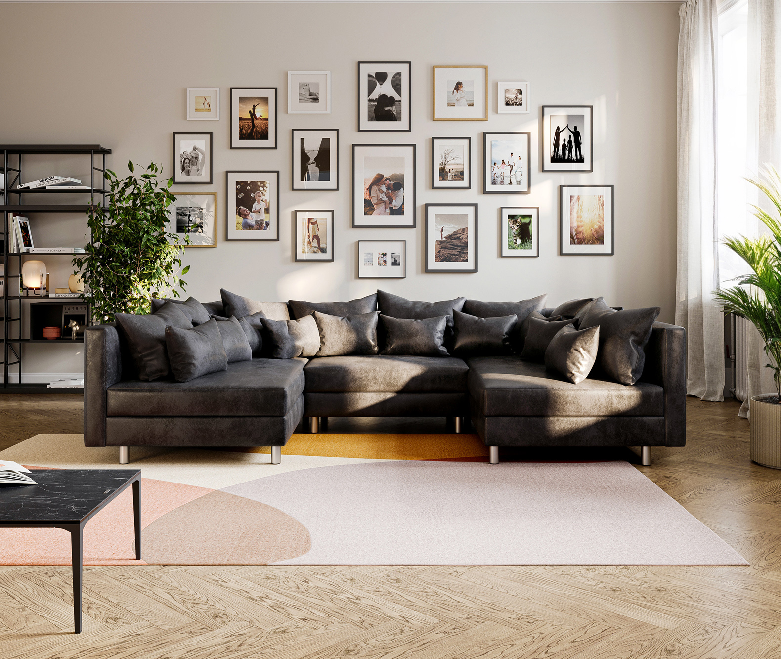 Pohovka v tvare U Clovis antracitová vintage modulárna pohovka - Image 3