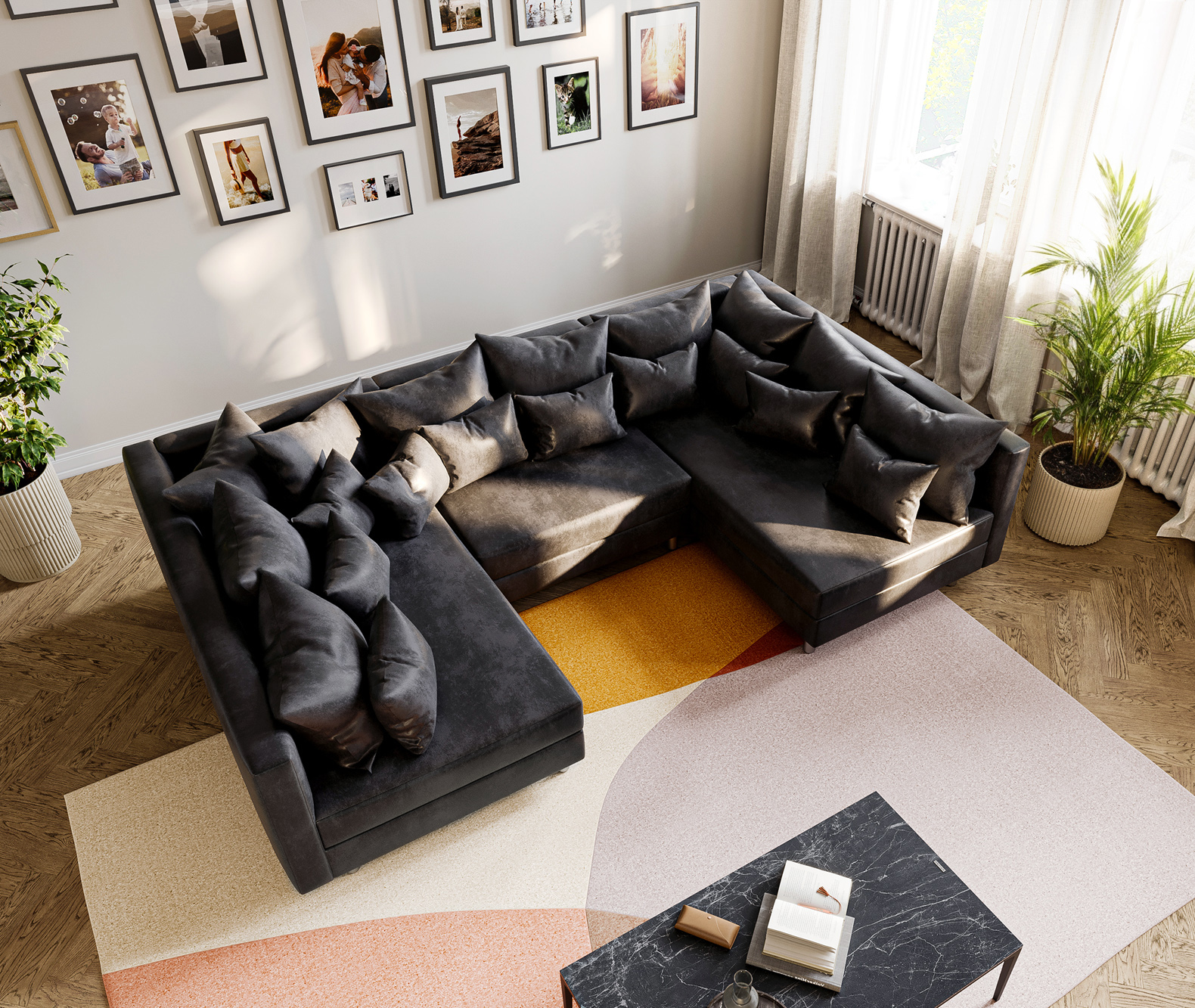 Pohovka v tvare U Clovis antracitová vintage modulárna pohovka - Image 5