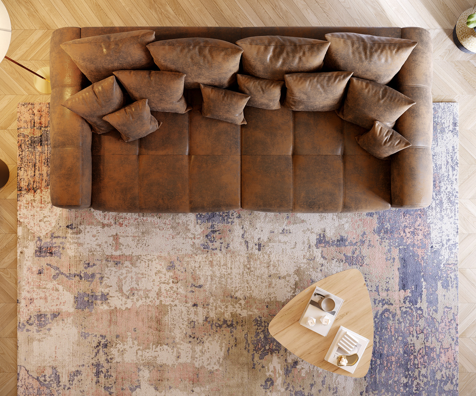 Veľká pohovka Violetta 310x135 cm hnedá vintage vzhľad s vankúšmi - Image 6