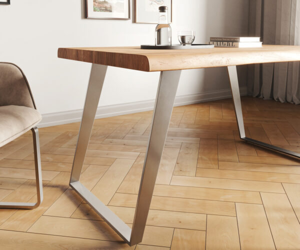 Jedálenský stôl Edge 140x90 XL akácia prírodná nerezová oceľ hranatý - Image 5