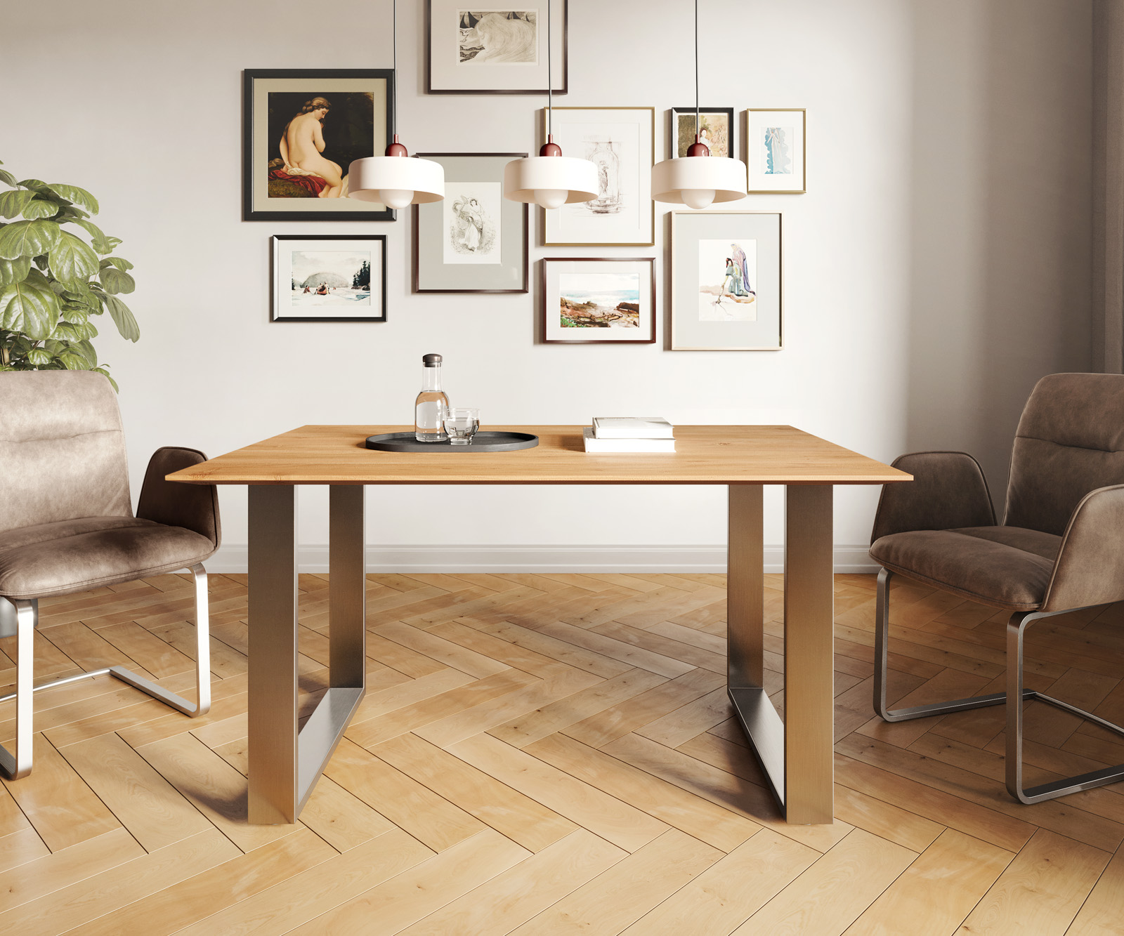 Jedálenský stôl Edge 140x90 akácia prírodná nerezová oceľ úzky švajčiarska hrana - Image 2