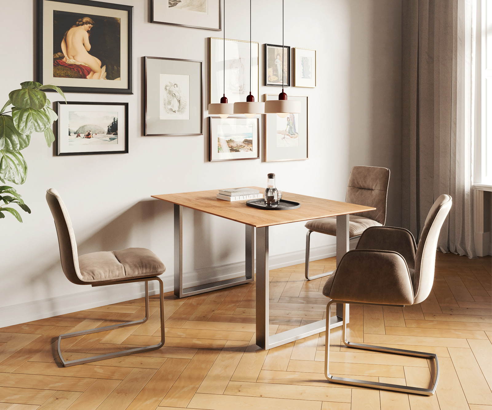 Jedálenský stôl Edge 140x90 akácia prírodná nerezová oceľ úzky švajčiarska hrana - Image 6