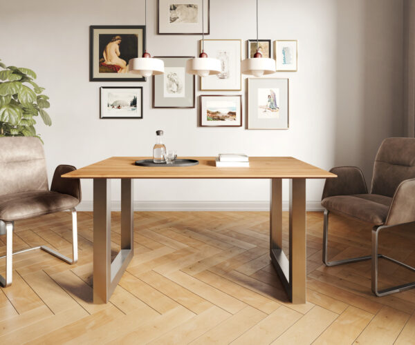 Jedálenský stôl Edge 140x90 akácia prírodná nerezová oceľ široký švajčiarska hrana - Image 2
