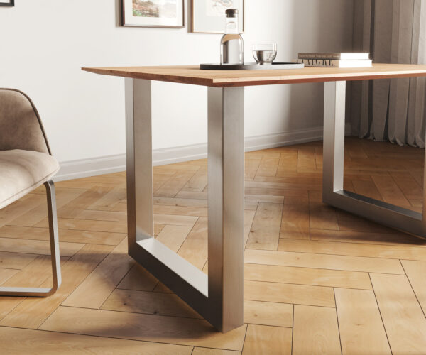 Jedálenský stôl Edge 140x90 akácia prírodná nerezová oceľ široký švajčiarska hrana - Image 5