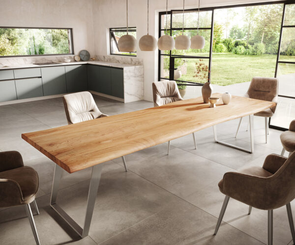 Jedálenský stôl Edge 300x100cm Akácia prírodná nerezová oceľ strieborná hranatá