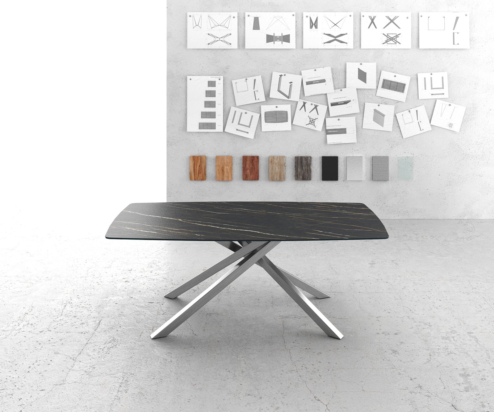 Jedálenský stôl Edge oválny tvar 200x100 cm Laminam® keramika Noir Desir hnedá krížová podstava nerezová oceľ hranatý - Image 6