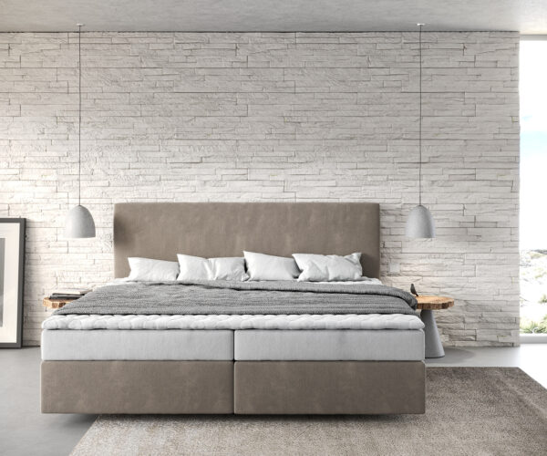Boxspring posteľ Dream-Well mikrovlákno béžová 200x200 cm bonellový matrac PU-topper - Image 2