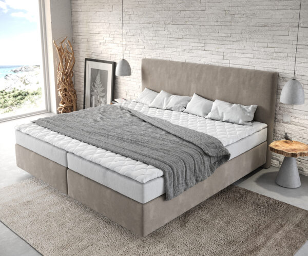 Boxspring posteľ Dream-Well mikrovlákno béžová 200x200 cm bonellový matrac PU-topper - Image 4