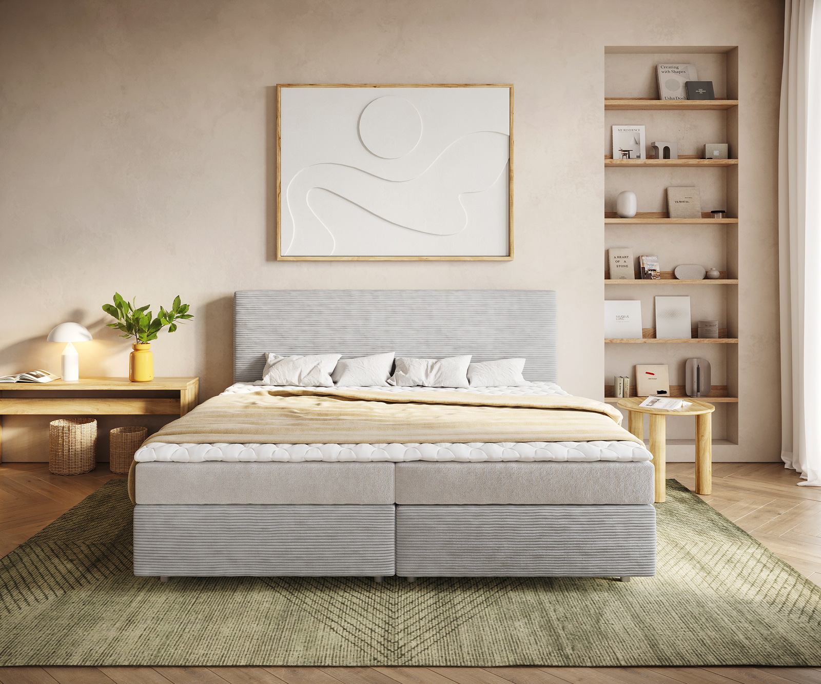 Boxspring posteľ Dream-Well plyšový manšester strieborno sivá 200x200 cm bonellový matrac PU-topper - Image 2