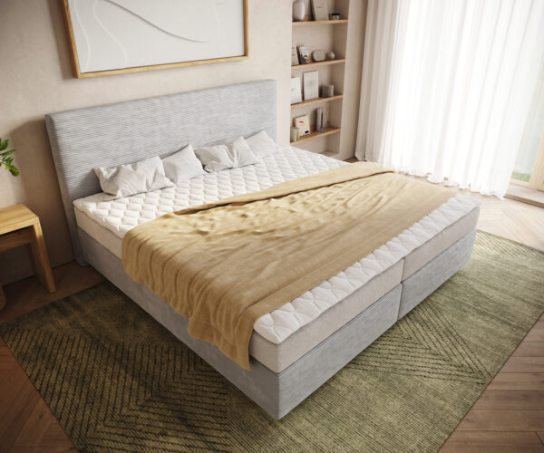 Boxspring posteľ Dream-Well plyšový manšester strieborno sivá 200x200 cm bonellový matrac PU-topper - Image 4