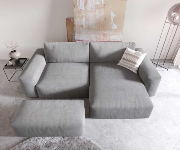 Rohová pohovka Lanzo XL 270x180 cm mikrovlákno sivá variabilné ležadlo s taburetom - Image 7