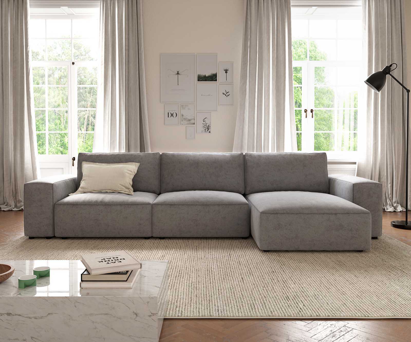 Rohová pohovka Lanzo L 360x160 cm mikrovlákno sivá variabilné ležadlo - Image 7