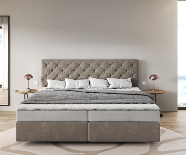 Boxspring posteľ Dream-Great mikrovlákno béžová 200x200 cm bonellový matrac PU-topper - Image 2