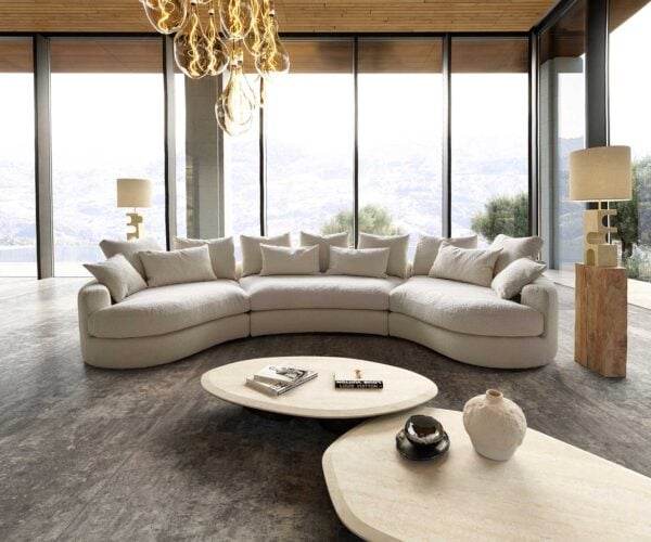 Veľká pohovka Estrea 410x155 cm bouclé krémovo biela okrúhla pohovka - Image 6