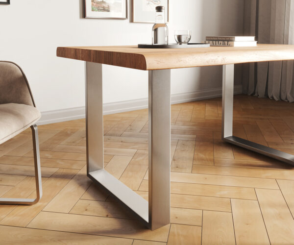 Jedálenský stôl Edge 140x90 XL akácia prírodná nerezová oceľ úzky Live-Edge - Image 5